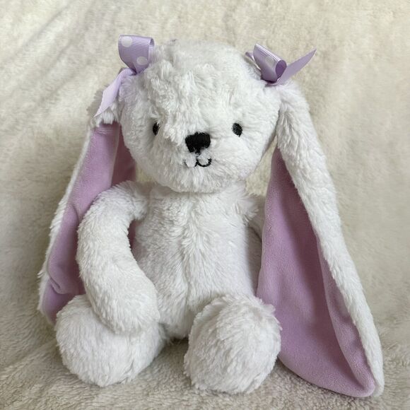 Lambs And Ivy Snowflake Long Eared White Bunny Purple Bows 12” Plush Bedtime - Picture 1 of 6